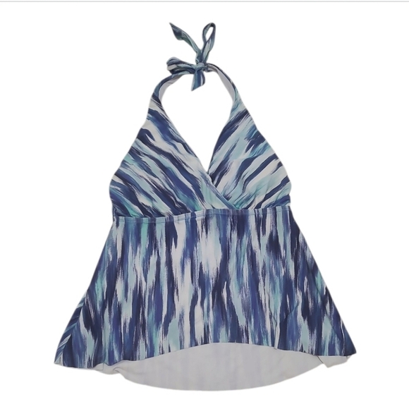 24th & Ocean Wrap Front Halter Tankini Swimsuit Top Blue Aqua Size Large - Picture 9 of 9